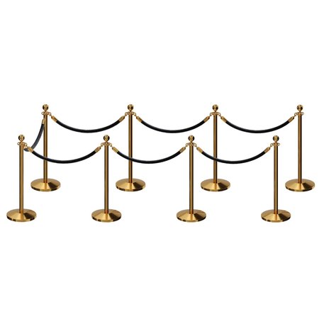 MONTOUR LINE Stanchion Post and Rope Kit Pol.Brass, 8 Ball Top7 Black Rope C-Kit-8-PB-BA-7-ER-BK-PB